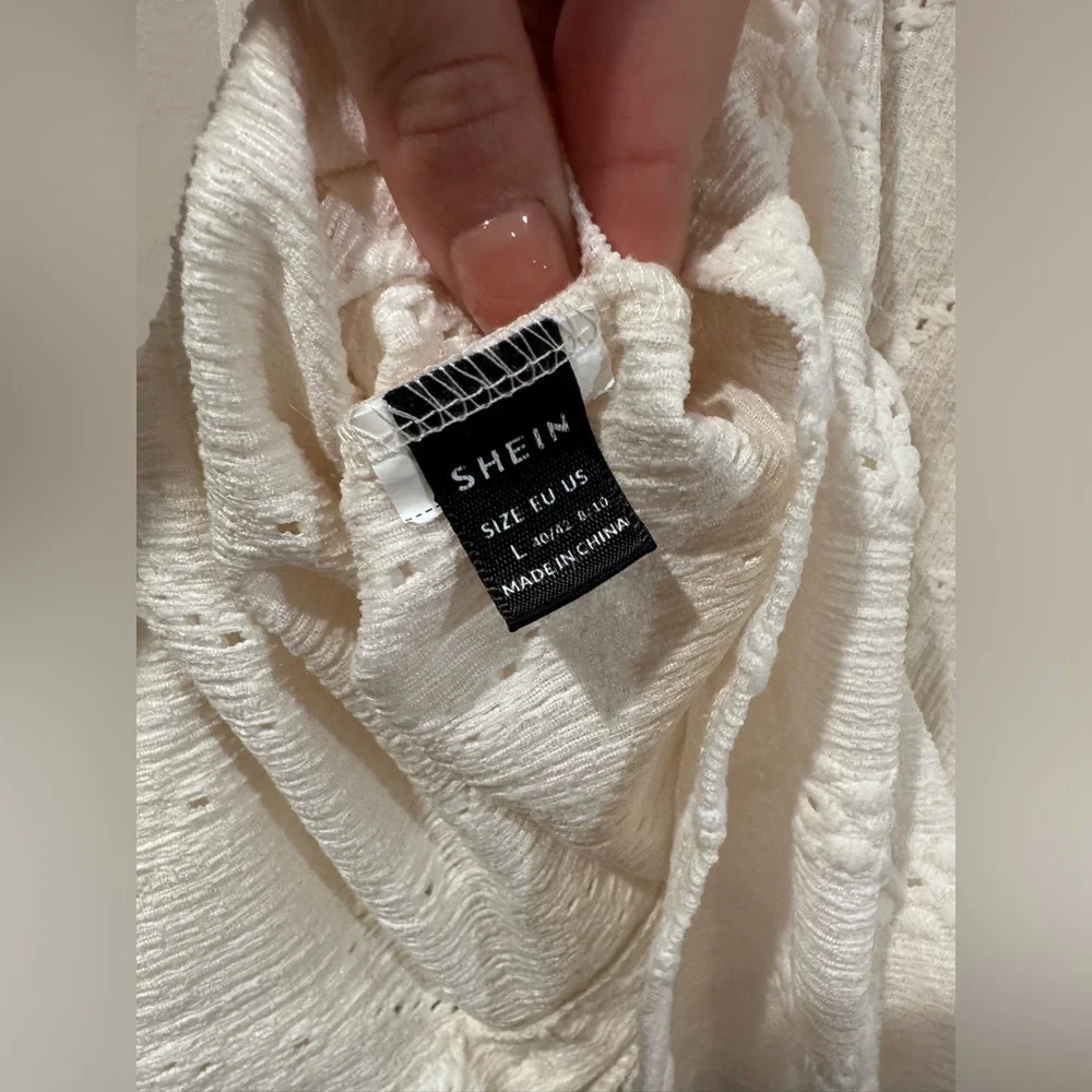 SHEIN Ivory Lace Button-Up Blouse - Picture 5 of 6